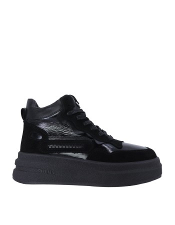 Kadın Hakiki Rugan Deri Bağcıklı Sneaker Bot Siyah - Albini 26102855R