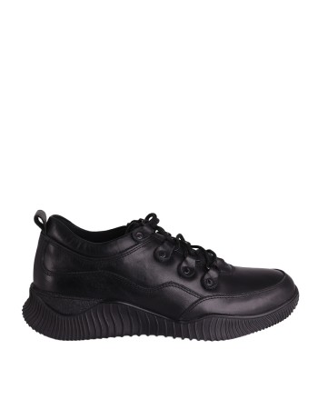 Albini Kadın Hakiki Deri Bağcıklı Tırtıklı Tabanlı Sneaker Siyah