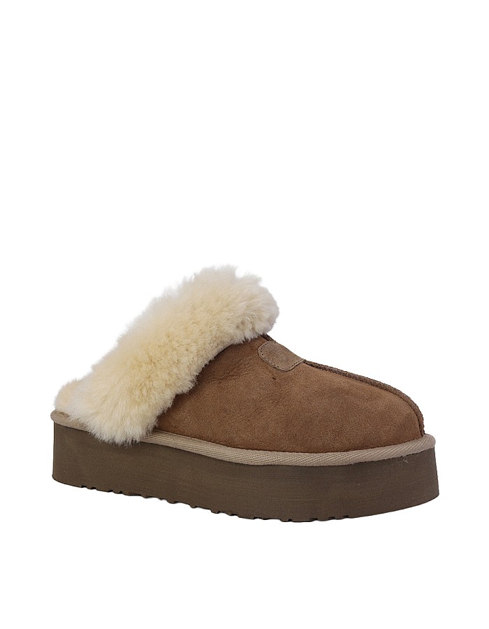 Hobby 26610 Hakiki Süet Deri Kürklü Topuklu Kadın Terlik