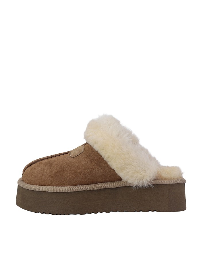 Hobby 26610 Hakiki Süet Deri Kürklü Topuklu Kadın Terlik