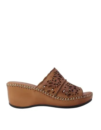 Albini Hakiki Deri Lazer Kesim Dolgu Topuk Kadın Terlik | ALB26600602Y